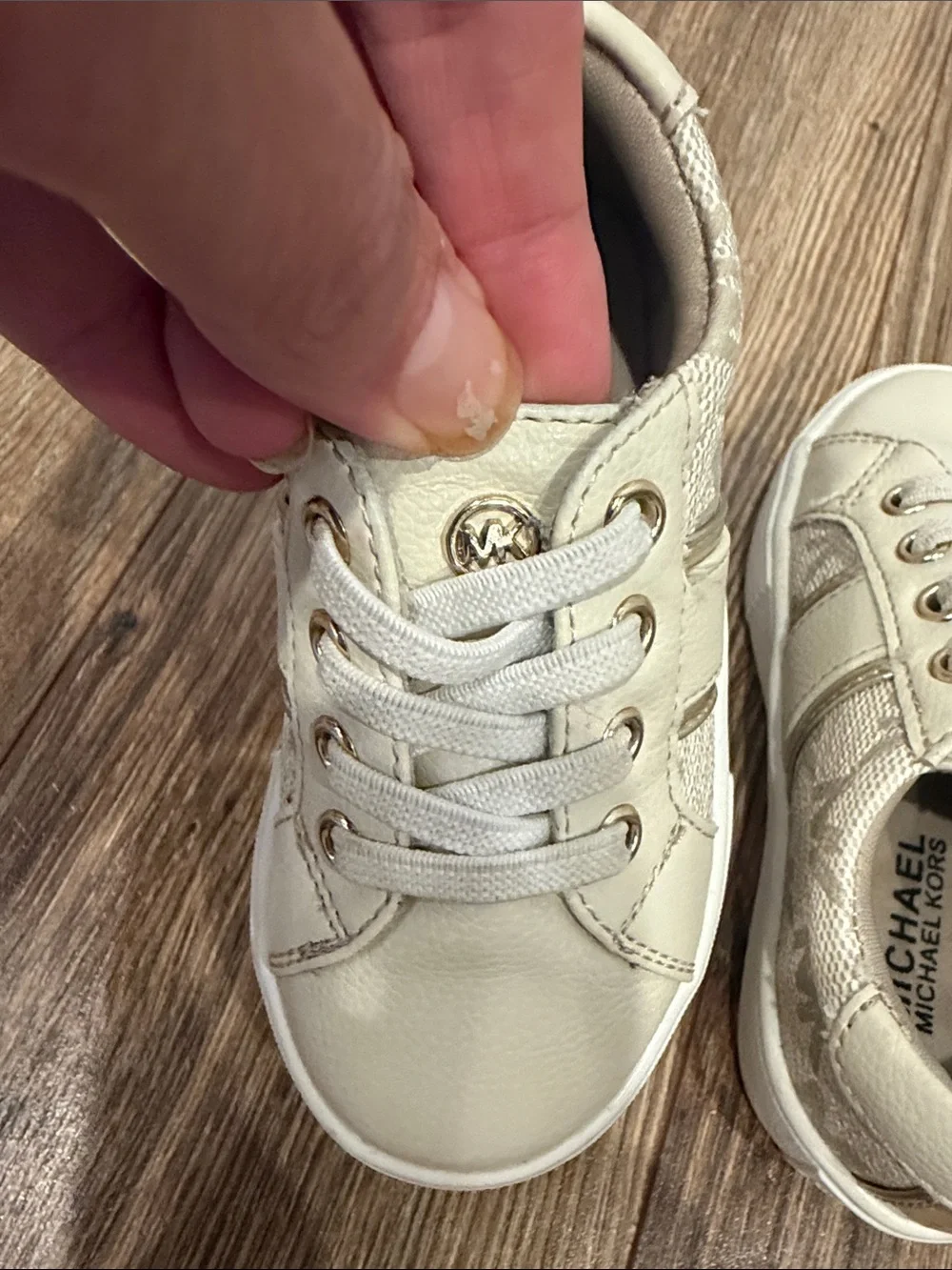 Michael Kors Kids Beige Lace-Up Logo Accent Sneakers